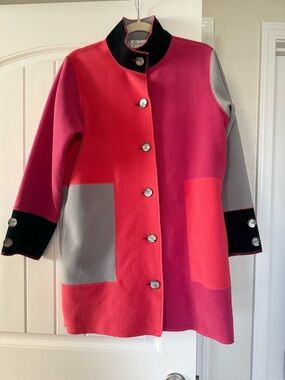 Susan Bristol Vintage Colorblock Patchwork Fleece Jacket Coat Boho Multicolor Sm